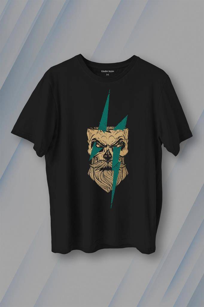 Yıldırım Gothic Sakallı Heykel Baskılı Tişört Unisex T-Shirt - 1