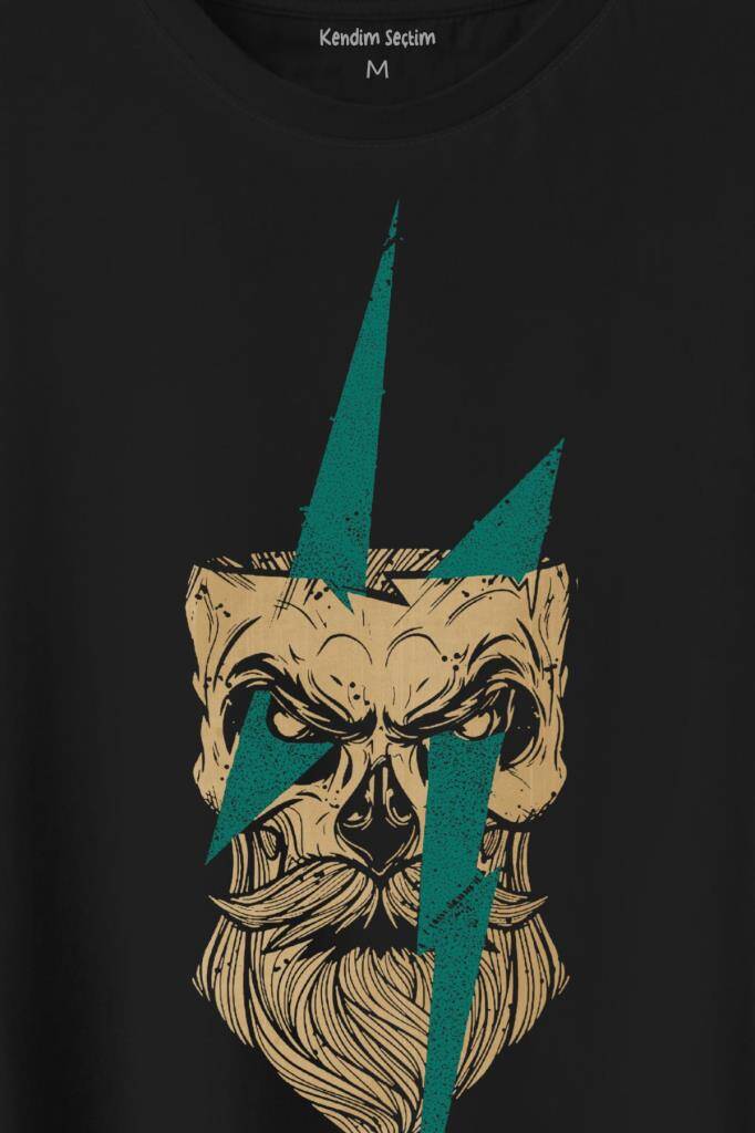 Yıldırım Gothic Sakallı Heykel Baskılı Tişört Unisex T-Shirt - 2