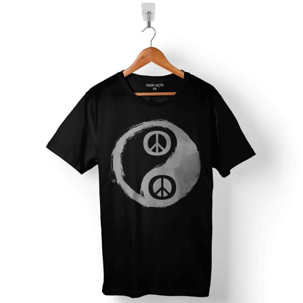 Yin Ying Yang Barış Simge Sembol Logosu Baskılı Tişört Unisex T-Shirt - 1
