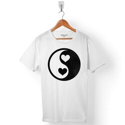 YİN YİNG YANG LOGO TAMAMLANAN KALP İYİLİK KÖTÜLÜK ERKEK TİŞÖRT - 1