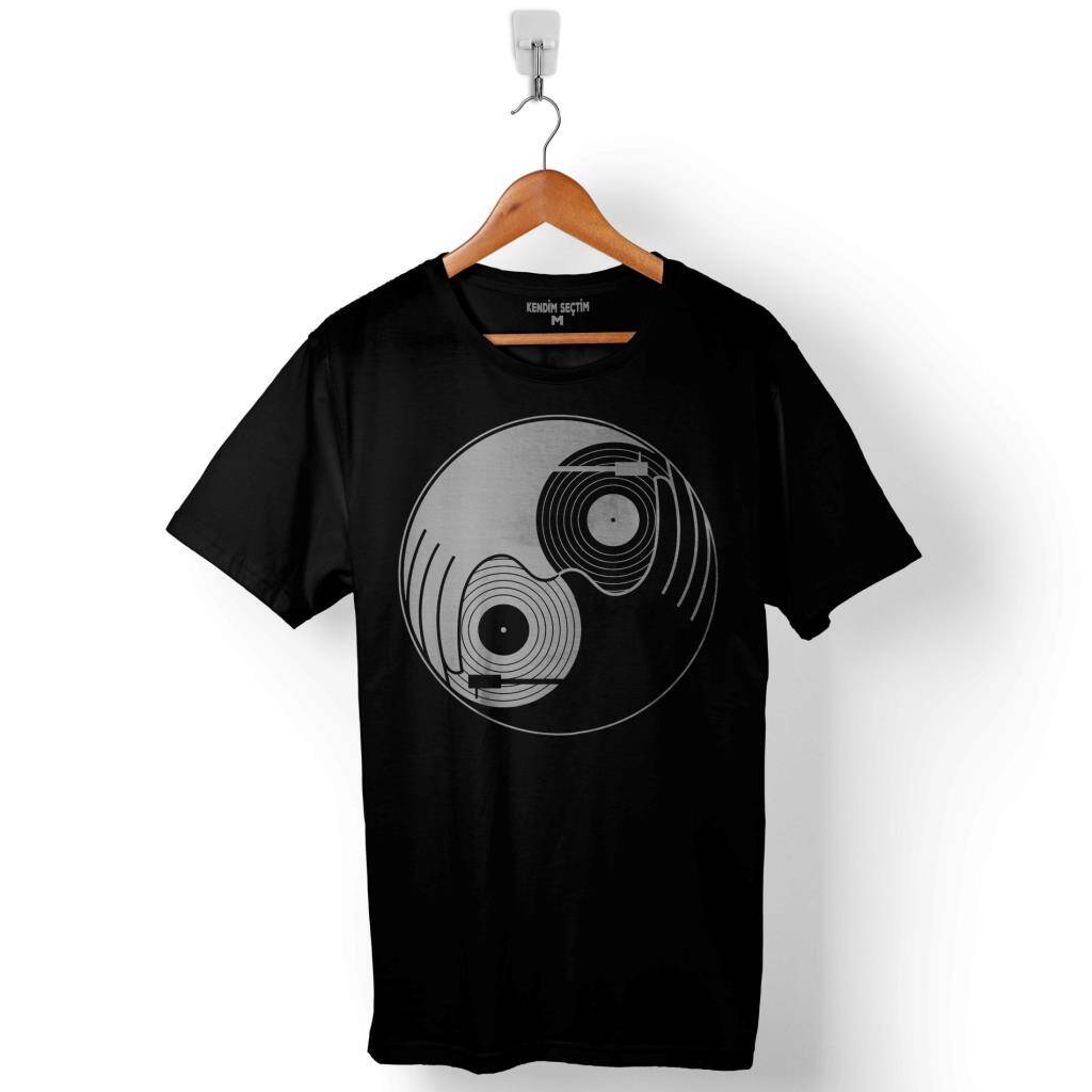 Ying Yang Music Müzik Nota Cd Dısk Baskılı Tişört Unisex T-Shirt - 1