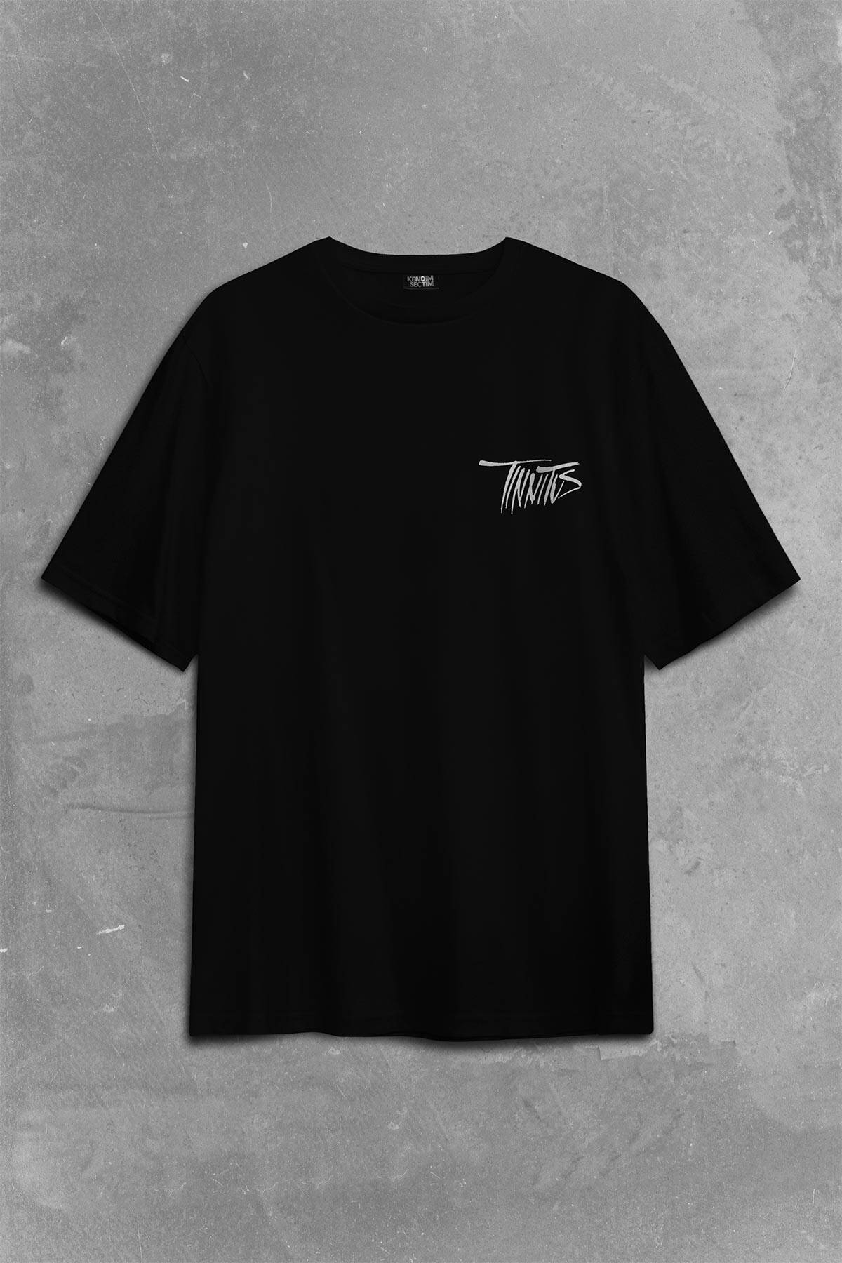 Zeroh Tinnitus Music Albüm Sırt Ön Baskılı Oversize Tişört Unisex T-Shirt (1)