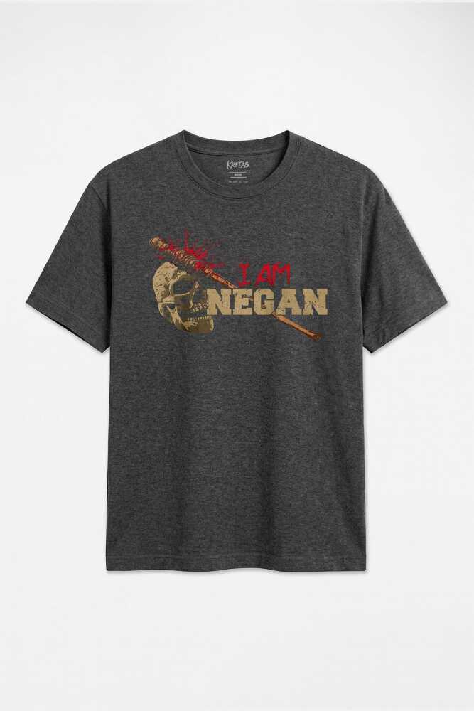 Zombi Dizisi I Am Negan The Walking Dead Yürüyen Ölüler Regular Unisex Antrasit Melanj Tişört - 1