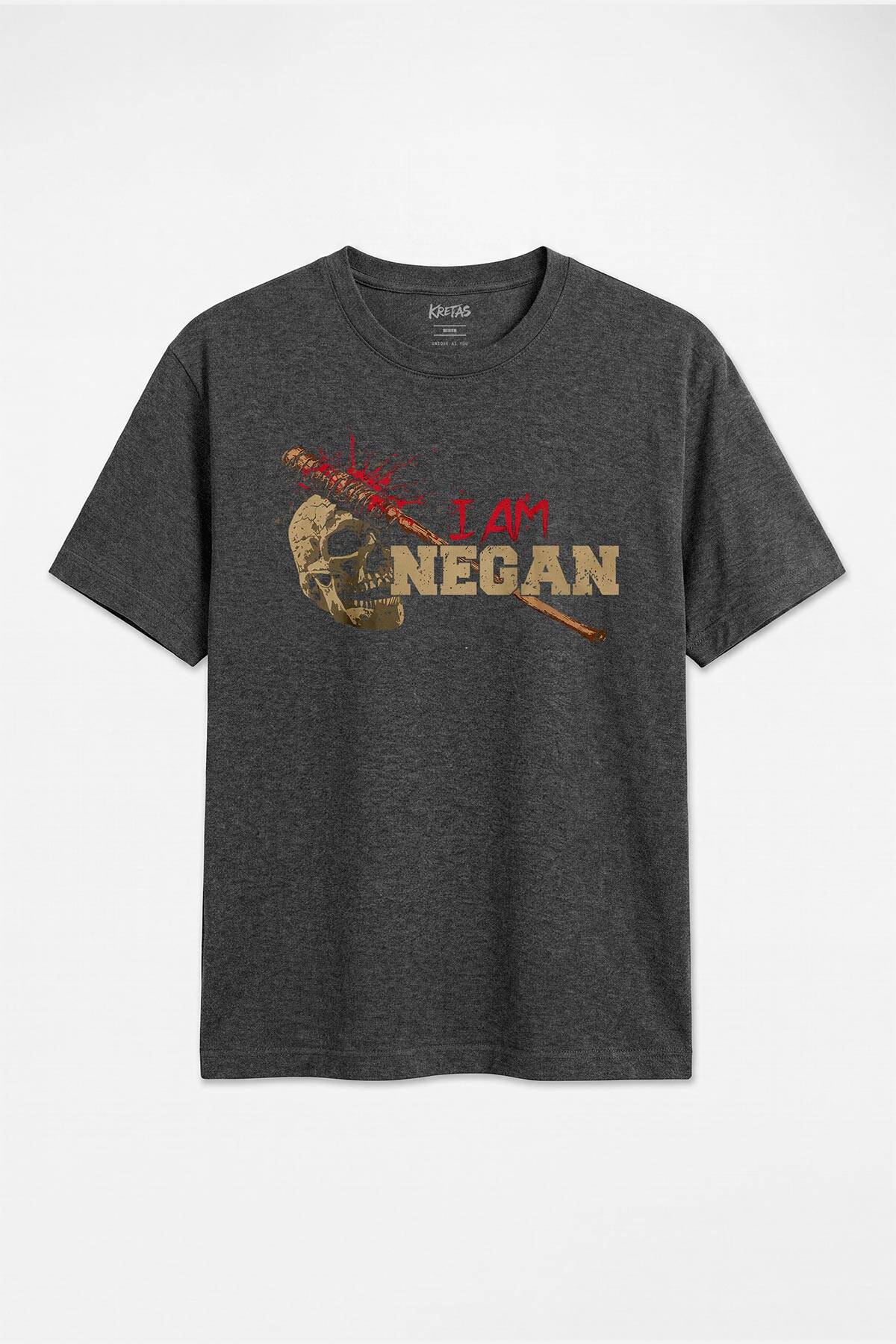 Zombi Dizisi I Am Negan The Walking Dead Yürüyen Ölüler Regular Unisex Antrasit Melanj Tişört