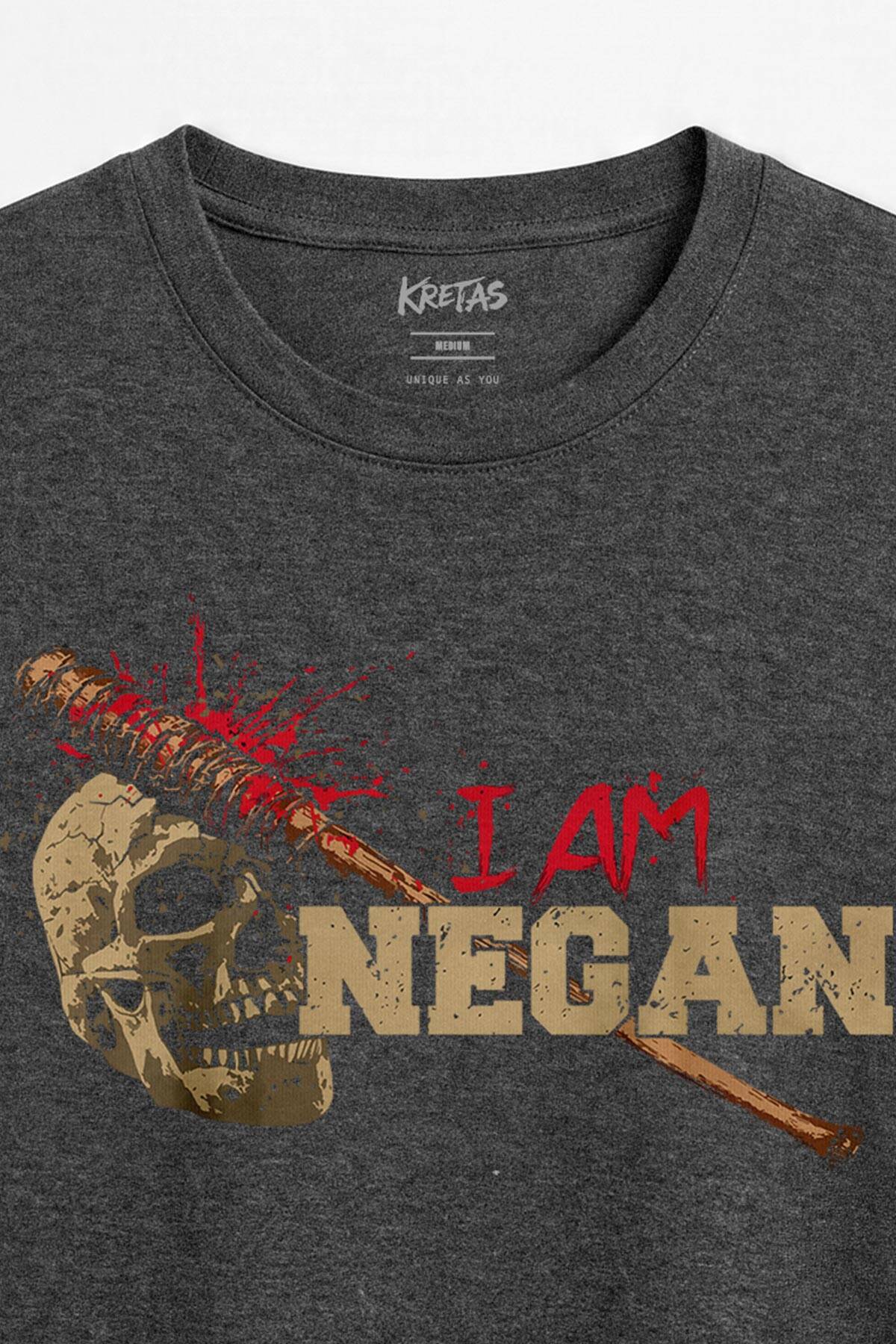 Zombi Dizisi I Am Negan The Walking Dead Yürüyen Ölüler Regular Unisex Antrasit Melanj Tişört (1)