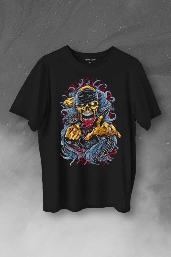 Zombie Halloween Skull Darkness Vampir Baskılı Tişört Unisex T-Shirt - KENDİM SEÇTİM