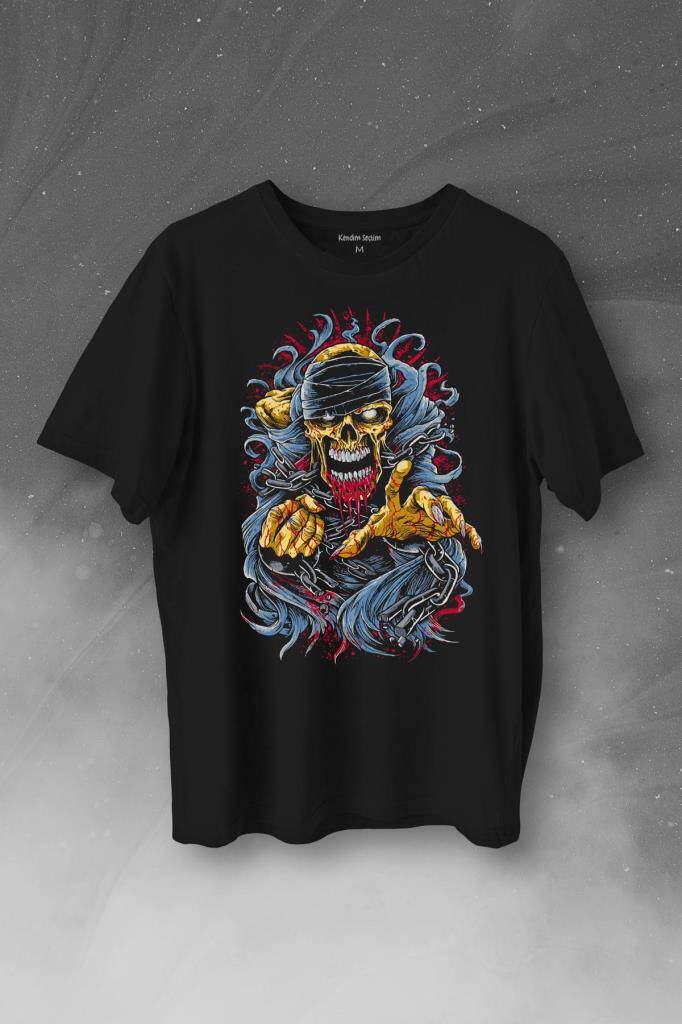 Zombie Halloween Skull Darkness Vampir Baskılı Tişört Unisex T-Shirt - 1